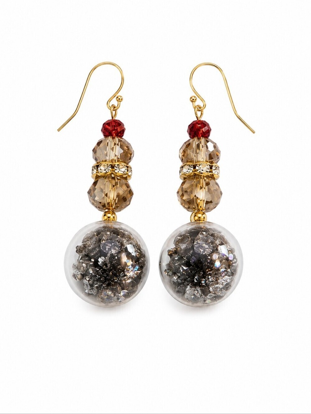 HANDMADE Snowglobe Czech Glass Beaded Holiday Dangle Earrings